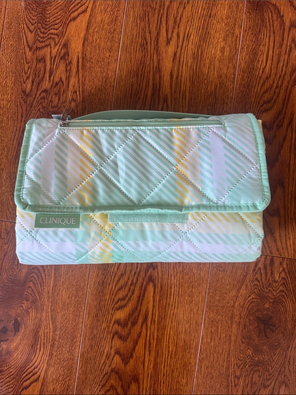 Clinique Quilted Beach Blanket or Changing Pad in Mint and Yellow Stripe